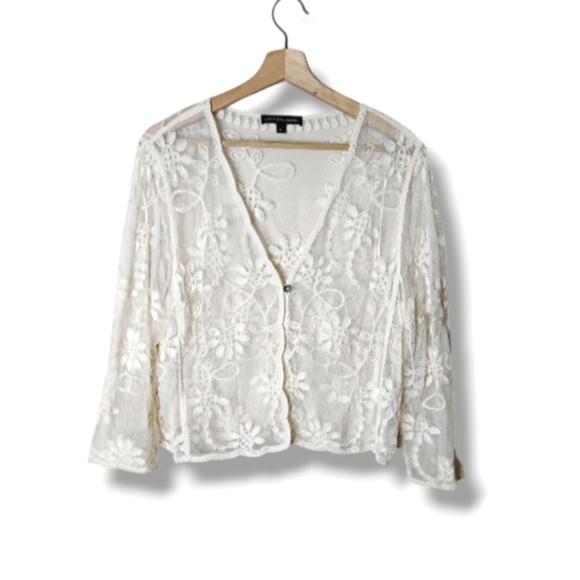 Romantic Chris McLaughlin Sheer Mesh Top Size L Dainty Fairycore Cottagecore - Picture 1 of 9